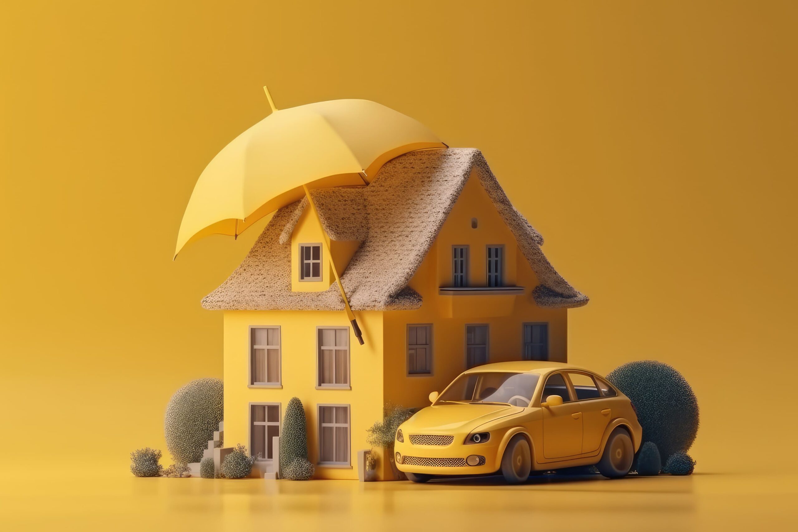 sunny-day-with-yellow-car-parked-front-colorful-house-with-red-umbrella-yard-generative-ai (1)
